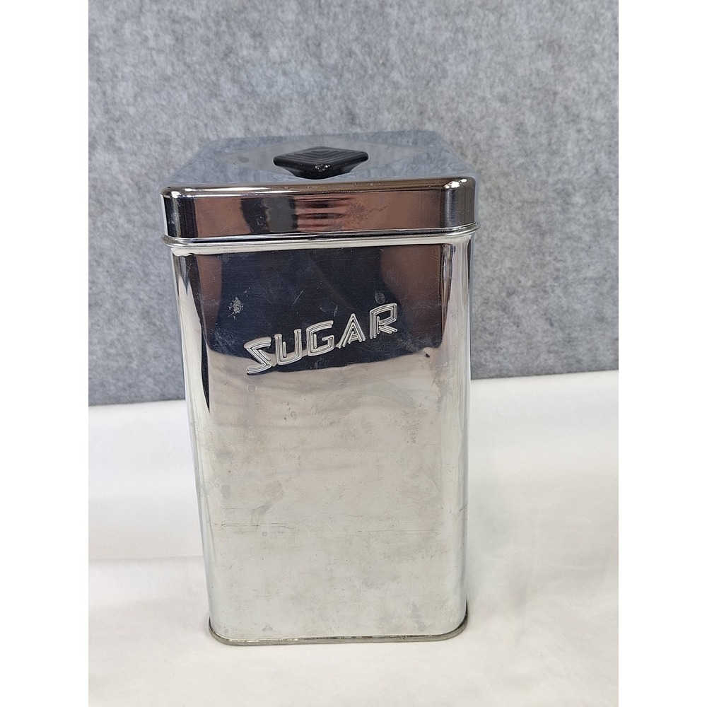 Vintage Masterware Canette Chrome Sugar Canister Mid Century Modern Kitchen Tin